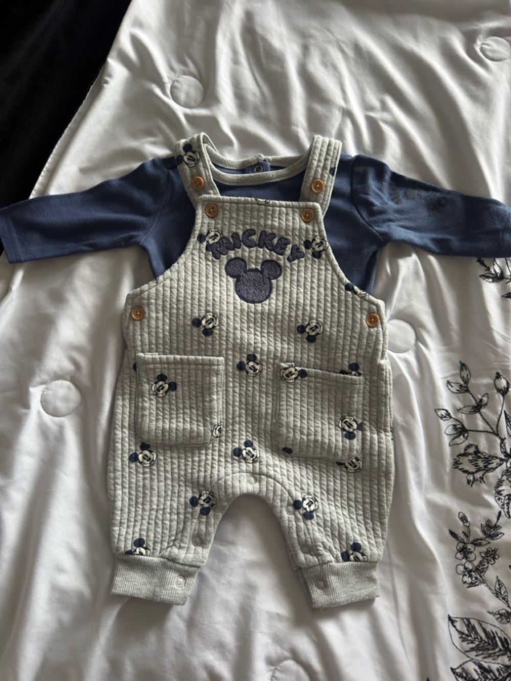 Disney Quilted Mickey Overalls in Cream and Navy